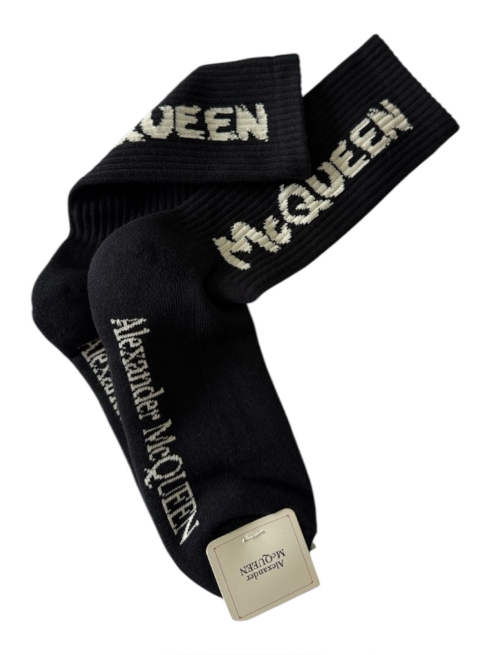 Alexander McQueen NWT Black Crew Socks with White Logo